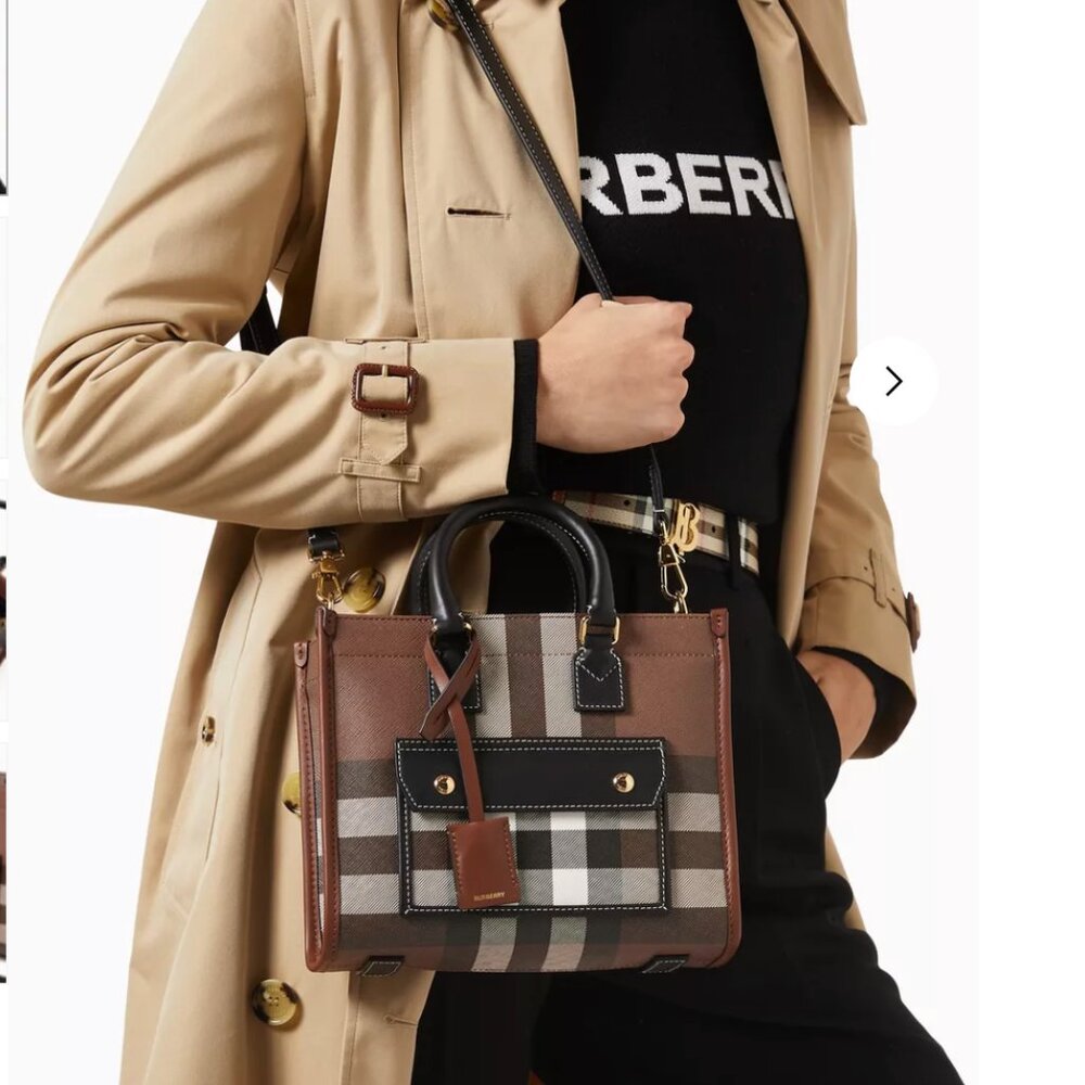 NWT Burberry Mini Freya Tote in Dark Birch Check Brown Free Shipping
